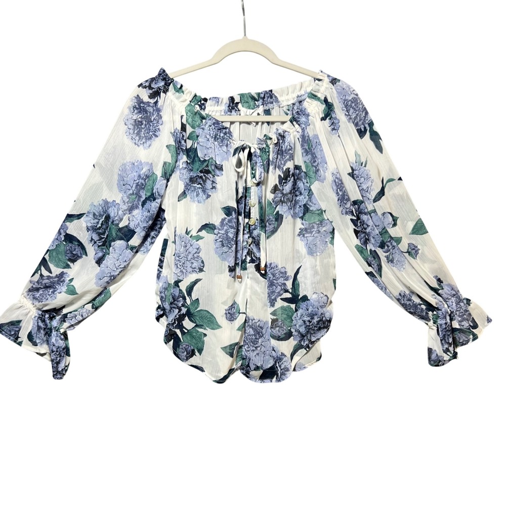 LIFE Love is for Eternity‎ Off Shoulder Floral Print Blouse Women's Size M Sheer